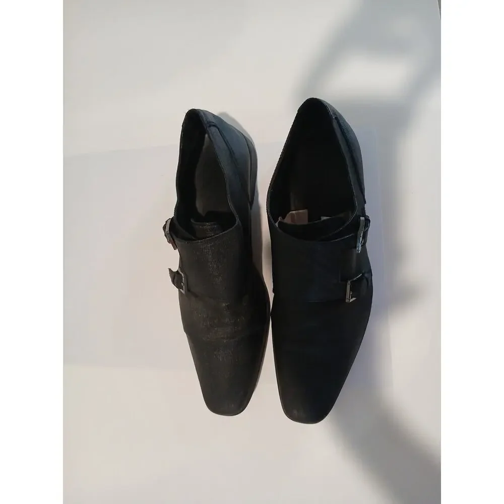 Calvin Klein Mens Butler Black Leather Monk Strap Dress Shoes Size 13